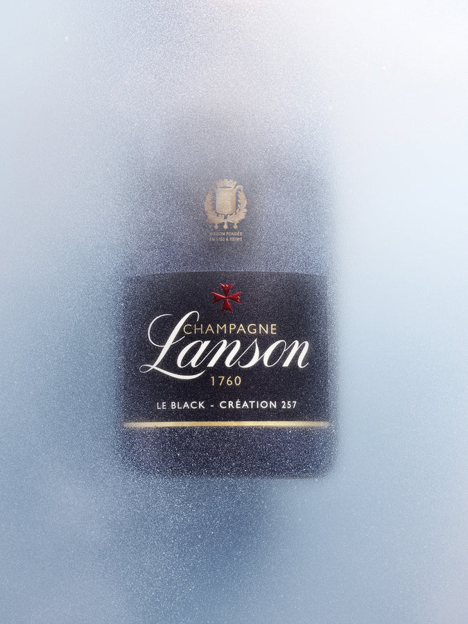 Closeup on the Lanson Le Black Création champagne bottle
